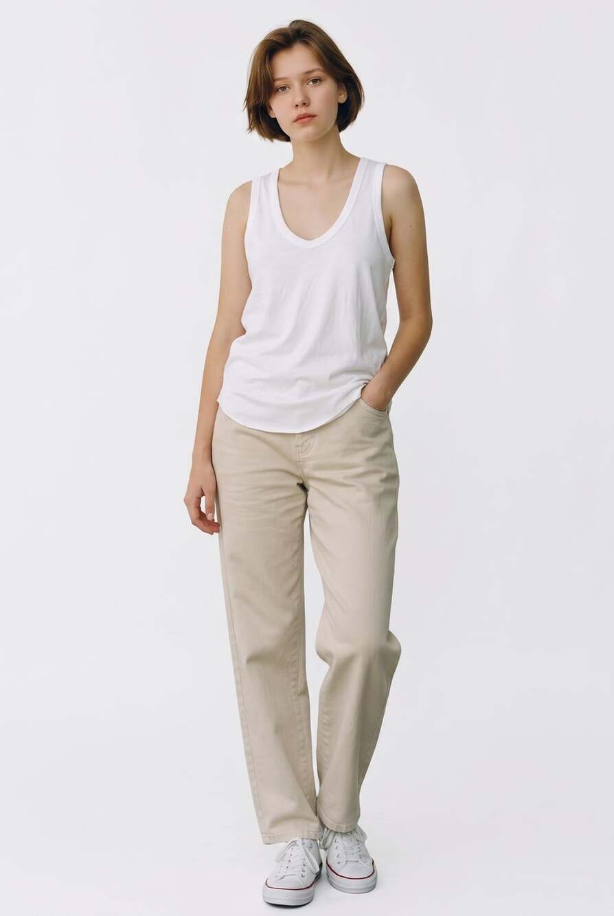 Topshop Tank Top Size US 2 White Scoop Neck Cotton Sleeveless